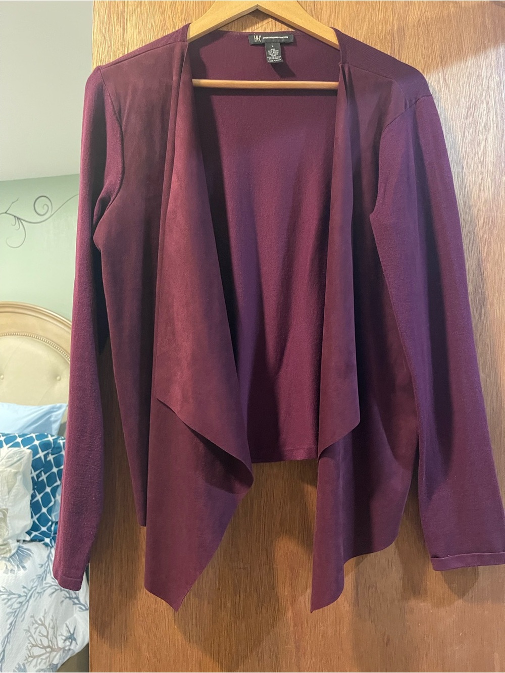 INC International Concepts Deep Plum Open-Front Draped Cardigan SZ L